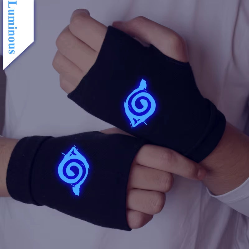 Anime Naruto Luminous Gloves Konoha Uchiha Itach Cosplay Cotton Gloves Fingerless Warm Wrist Bicycle Gloves Kid Halloween Gift