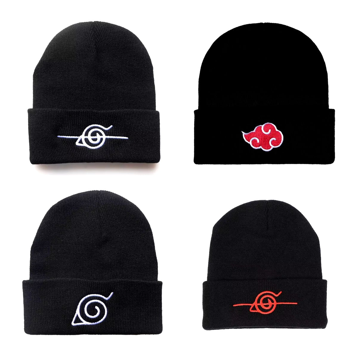 Unisex Autumn Winter Warm Hat Cosplay Anime Akatsuki Red Cloud Embroidery Knitted Bonnet