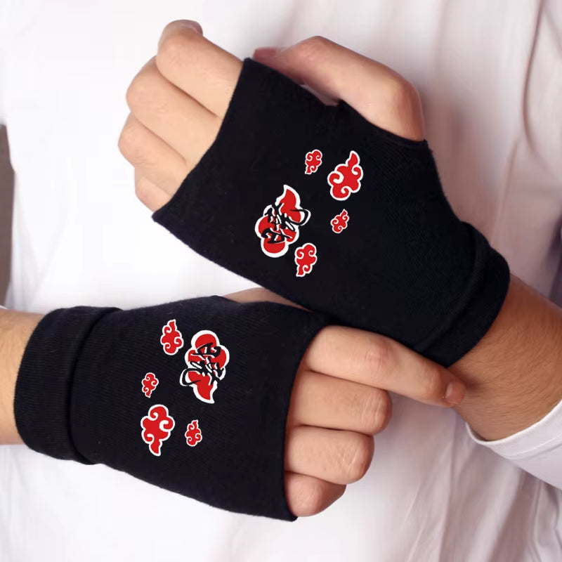 Anime Naruto Luminous Gloves Konoha Uchiha Itach Cosplay Cotton Gloves Fingerless Warm Wrist Bicycle Gloves Kid Halloween Gift