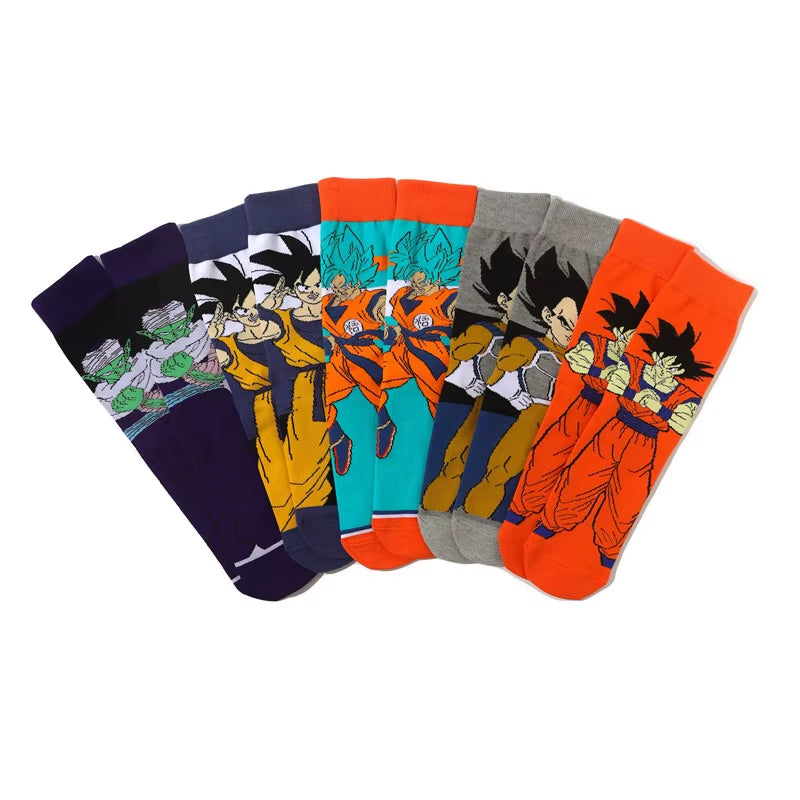 Son Goku Anime Socks Men Cartoon Hip Hop Print Skateboard Socks Personality Casual Cotton Long Sock Breathable Sock