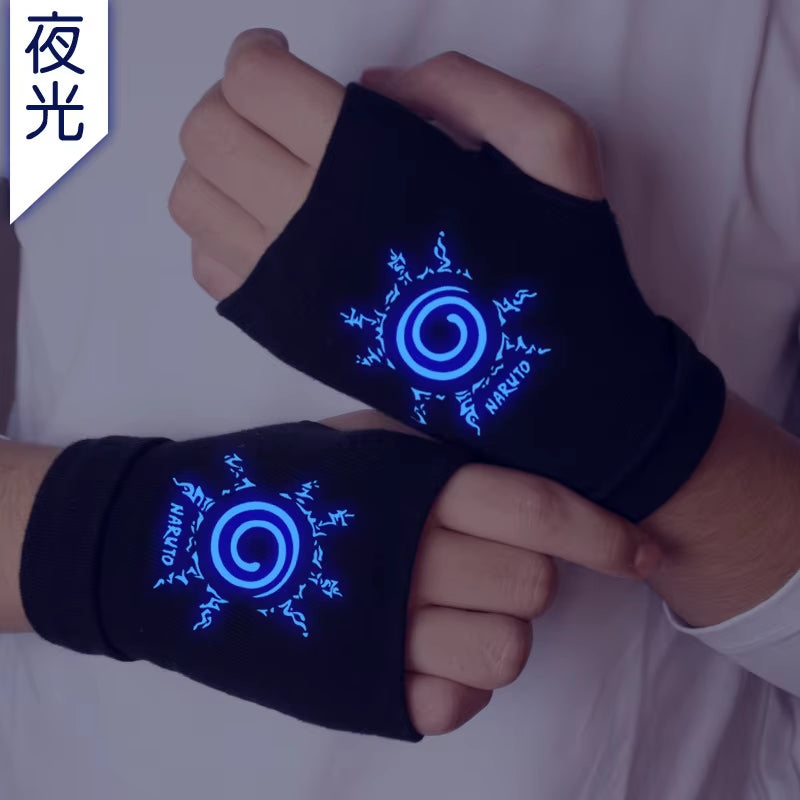 Anime Naruto Luminous Gloves Konoha Uchiha Itach Cosplay Cotton Gloves Fingerless Warm Wrist Bicycle Gloves Kid Halloween Gift