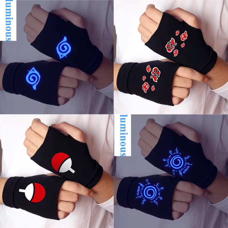 Anime Naruto Luminous Gloves Konoha Uchiha Itach Cosplay Cotton Gloves Fingerless Warm Wrist Bicycle Gloves Kid Halloween Gift