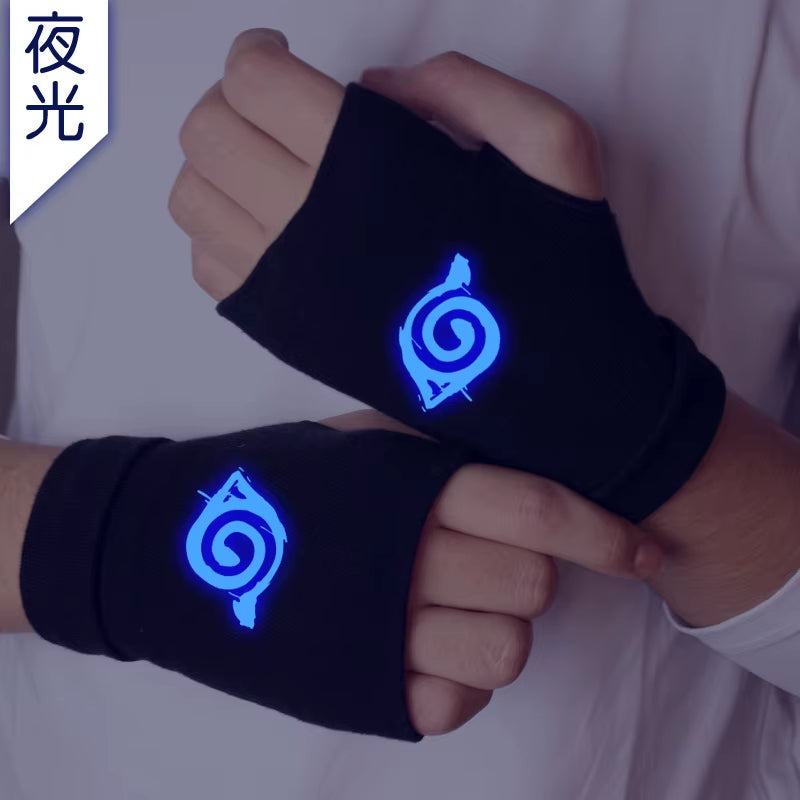 Anime Naruto Luminous Gloves Konoha Uchiha Itach Cosplay Cotton Gloves Fingerless Warm Wrist Bicycle Gloves Kid Halloween Gift