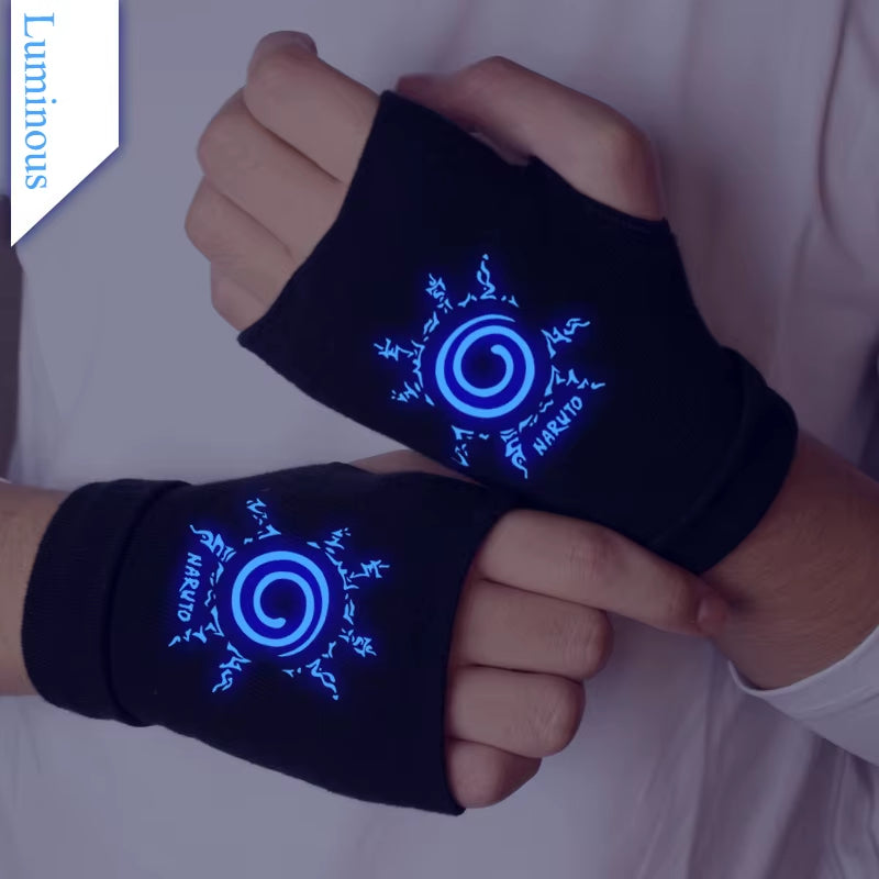 Anime Naruto Luminous Gloves Konoha Uchiha Itach Cosplay Cotton Gloves Fingerless Warm Wrist Bicycle Gloves Kid Halloween Gift