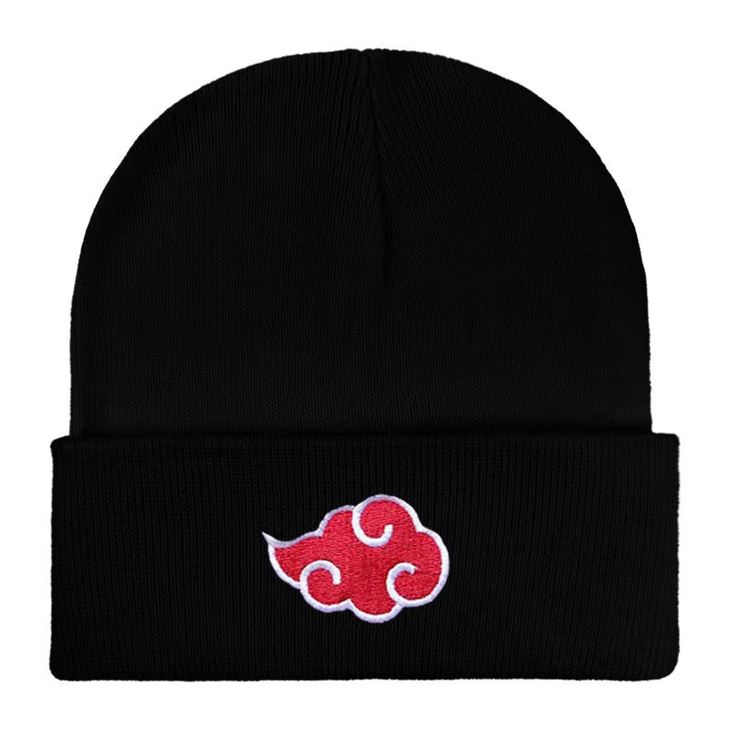 Unisex Autumn Winter Warm Hat Cosplay Anime Akatsuki Red Cloud Embroidery Knitted Bonnet